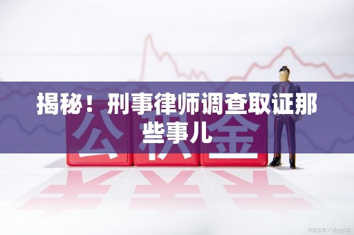星子揭秘！刑事律师调查取证那些事儿